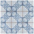 SomerTile - Harmonia 13 in. x 13 in. Ceramic Tile - Floral Lattice Blue Online now