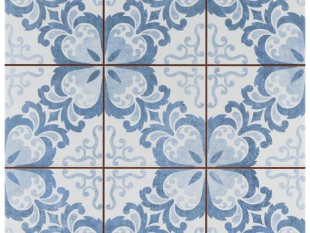 SomerTile - Harmonia 13 in. x 13 in. Ceramic Tile - Floral Lattice Blue Online now