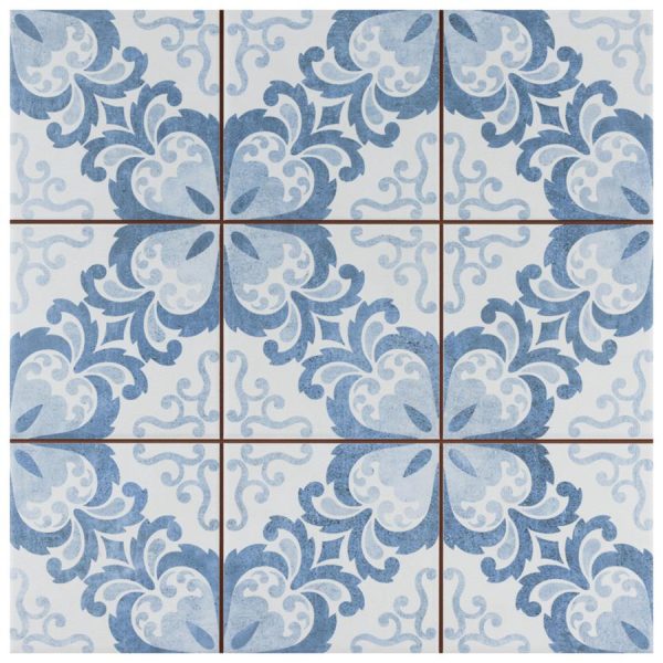 SomerTile - Harmonia 13 in. x 13 in. Ceramic Tile - Floral Lattice Blue Online now