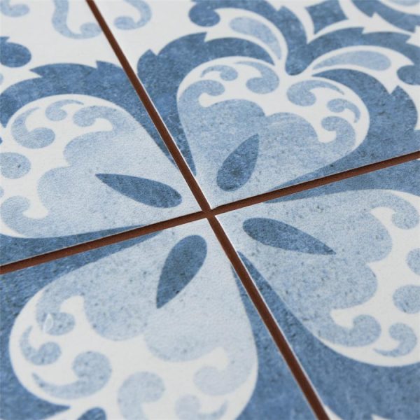 SomerTile - Harmonia 13 in. x 13 in. Ceramic Tile - Floral Lattice Blue Online now