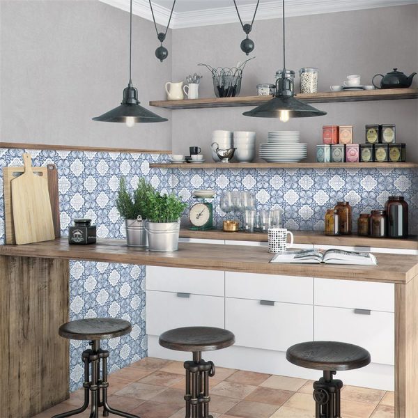 SomerTile - Harmonia 13 in. x 13 in. Ceramic Tile - Floral Lattice Blue Online now