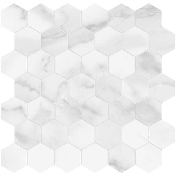 Anatolia - Plata 2 in. Glazed Porcelain Hexagon Mosaic - Statuario Brina Polished Supply