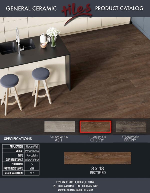 General Ceramic - Steamwork 8 in. x 48 in. Wood Look Porcelain Tile - Cherry For Discount