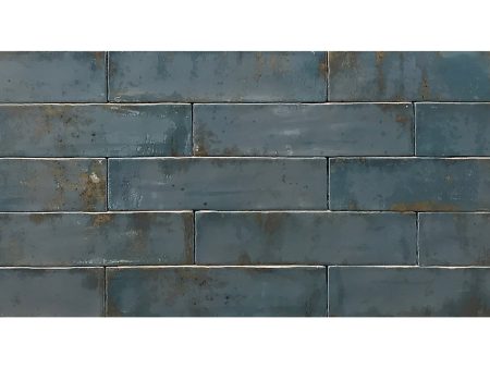 Tesoro Decorative Collection - Grunge Ceramic 3 in. x. 12 in. Wall Tile - Blue For Sale