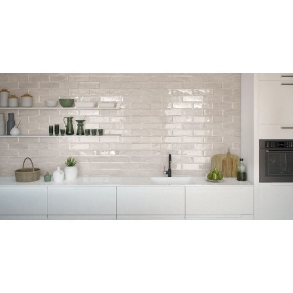 Happy Floors - Titan - 12 in. x 36 in. Rectified Ceramic Wave Wall Tile - Glossy - Ivory Sale