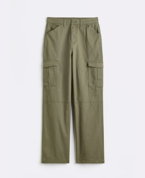 High Waisted Cotton Pant - Khaki For Discount