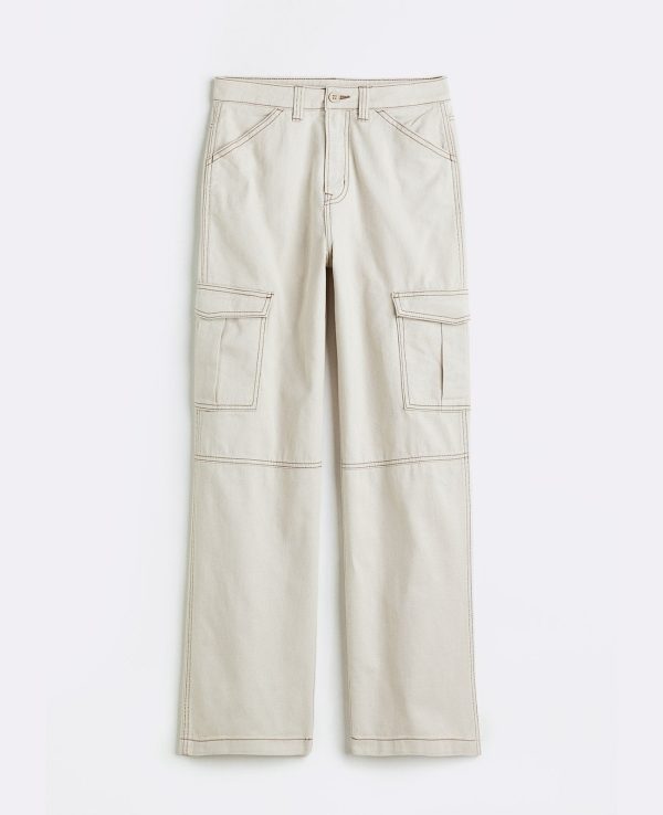 High Waisted Cotton Pant - Beige Sale