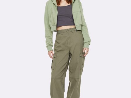 High Waisted Cotton Pant - Khaki For Discount