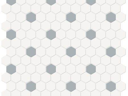 Anatolia - Soho Porcelain - 1 in. Hexagon Glazed Mosaic with Insert - Cloud Blue Matte Online