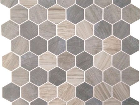 American Olean - Crosswood 1.5 in. Glass Hexagon Mosaic - Pelican For Sale