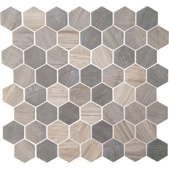 American Olean - Crosswood 1.5 in. Glass Hexagon Mosaic - Pelican For Sale