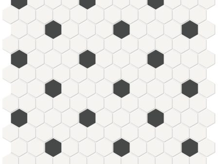 Anatolia - Soho Porcelain - 1 in. Hexagon Glazed Mosaic with Insert - Retro Black Matte Sale